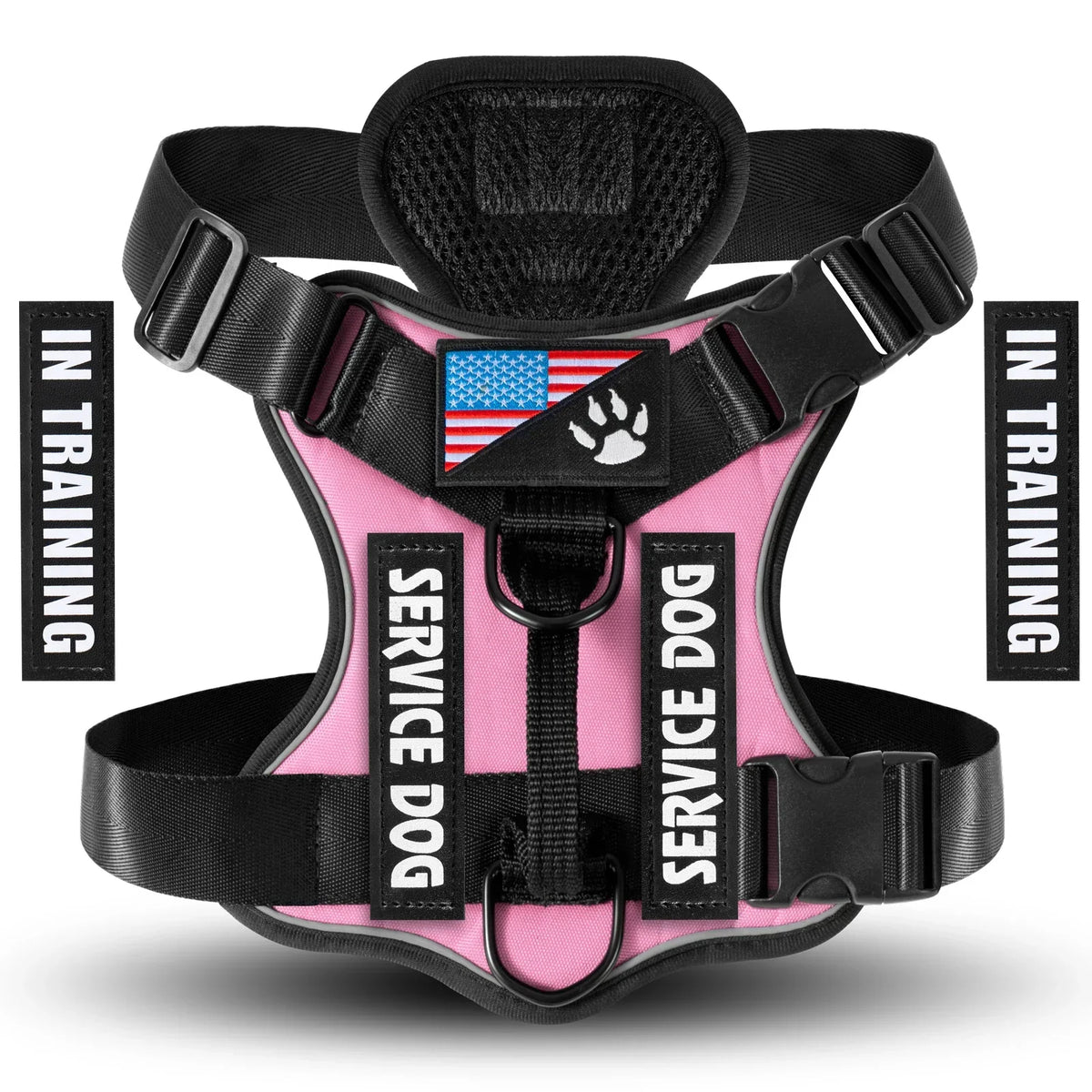 Reflective adjustable service dog harness vest with 5 patches and soft mesh lining
