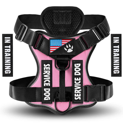 Reflective adjustable service dog harness vest with 5 patches and soft mesh lining