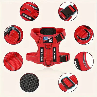 Adjustable reflective service dog harness and leash set with folding bowl, padded soft oxford material for small dogs