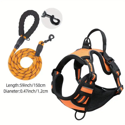 Heavy duty reflective service dog harness with front clip and easy control handle for all dog sizes