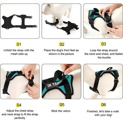 Reflective service dog harness vest with adjustable buckle and soft mesh layer