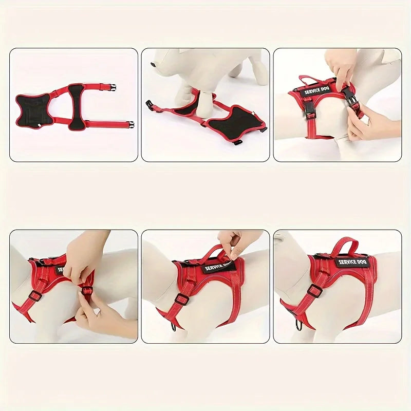 Reflective adjustable service dog harness and leash set with folding bowl for small dogs