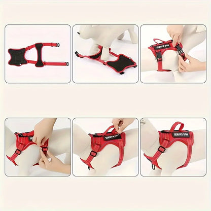 Reflective adjustable service dog harness and leash set with folding bowl for small dogs