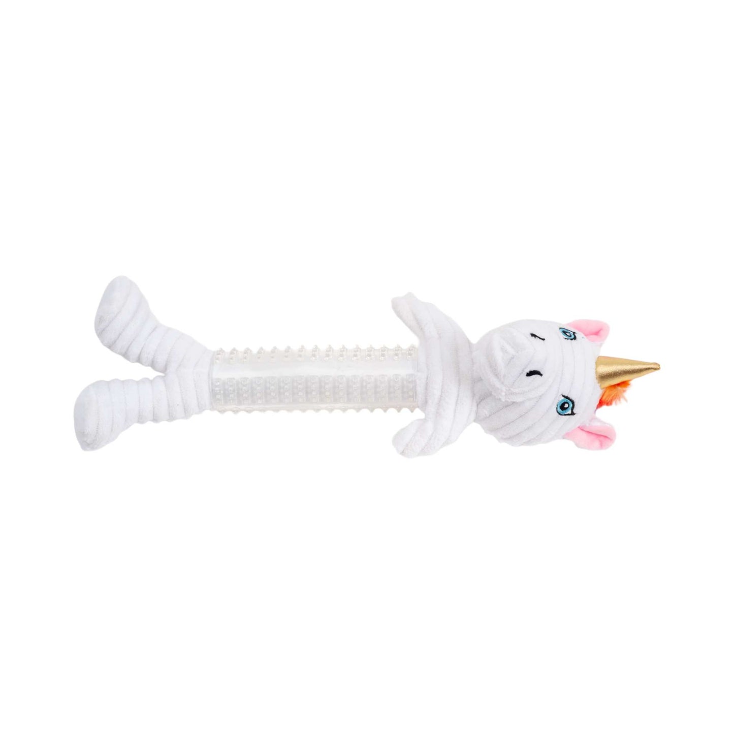 Country Living Thermoplastic Rubber unicorn corduroy plush dog toy with squeaker and crinkle paper, durable chew surface for all dog sizes
