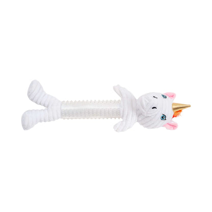 Country Living Thermoplastic Rubber unicorn corduroy plush dog toy with squeaker and crinkle paper, durable chew surface for all dog sizes