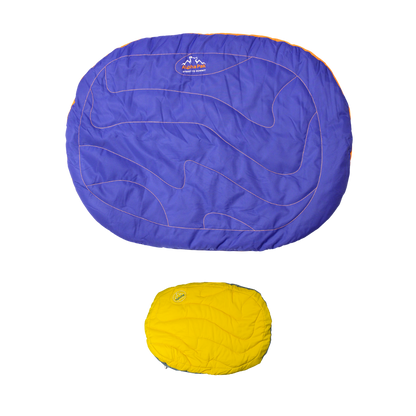 Adventure Compressible Waterproof Dog Sleeping Mat in blue with matching yellow compression sack
