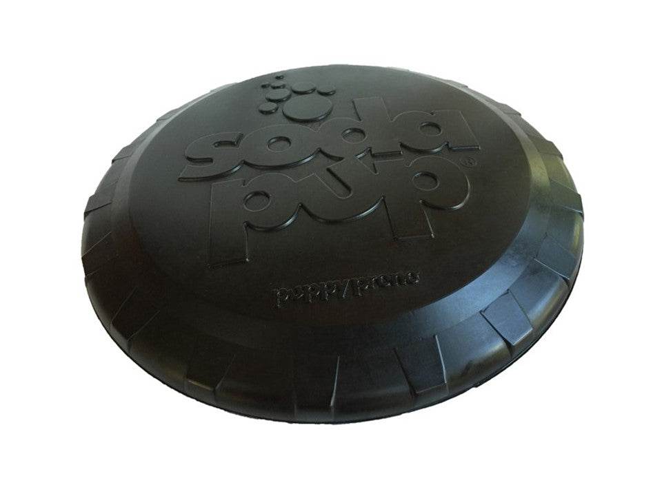 Large black Magnum Bottle Top Flyer durable rubber dog retrieving frisbee