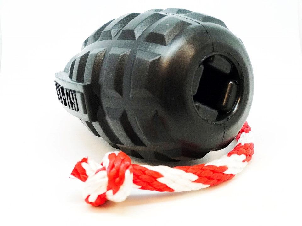 USA-K9 Magnum Grenade: Durable Rubber Chew and Treat Dispenser Toy!