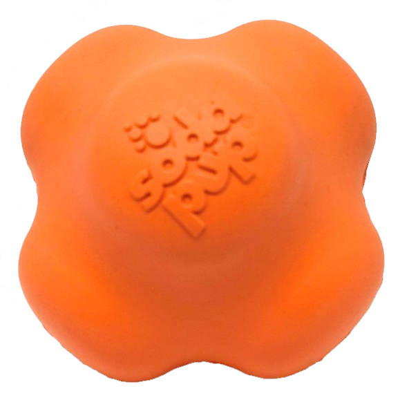 Orange Crazy Bounce Ultra Durable Rubber Chew Dog Toy with erratic bounce design for power chewers