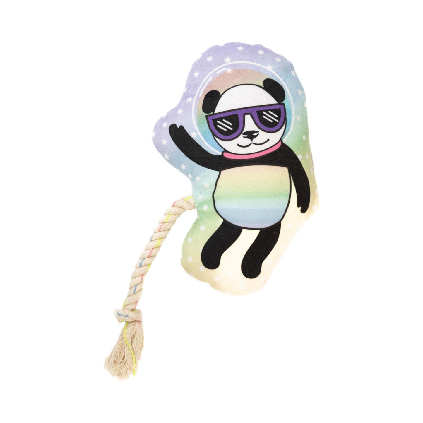 Space Panda Plush Dog Toy with squeaker and crinkle paper for interactive dog play