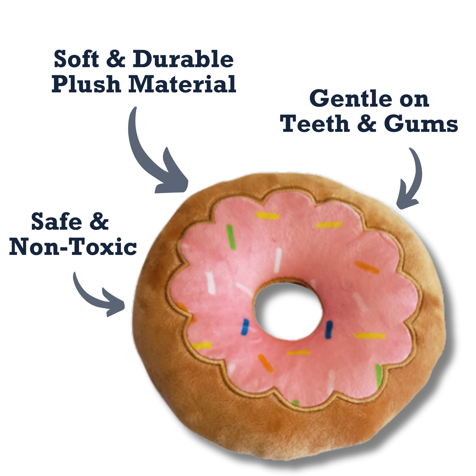 Strawberry donut plush dog toy soft, durable, safe, non-toxic, gentle on teeth and gums for fetch, tug-of-war, and chewing
