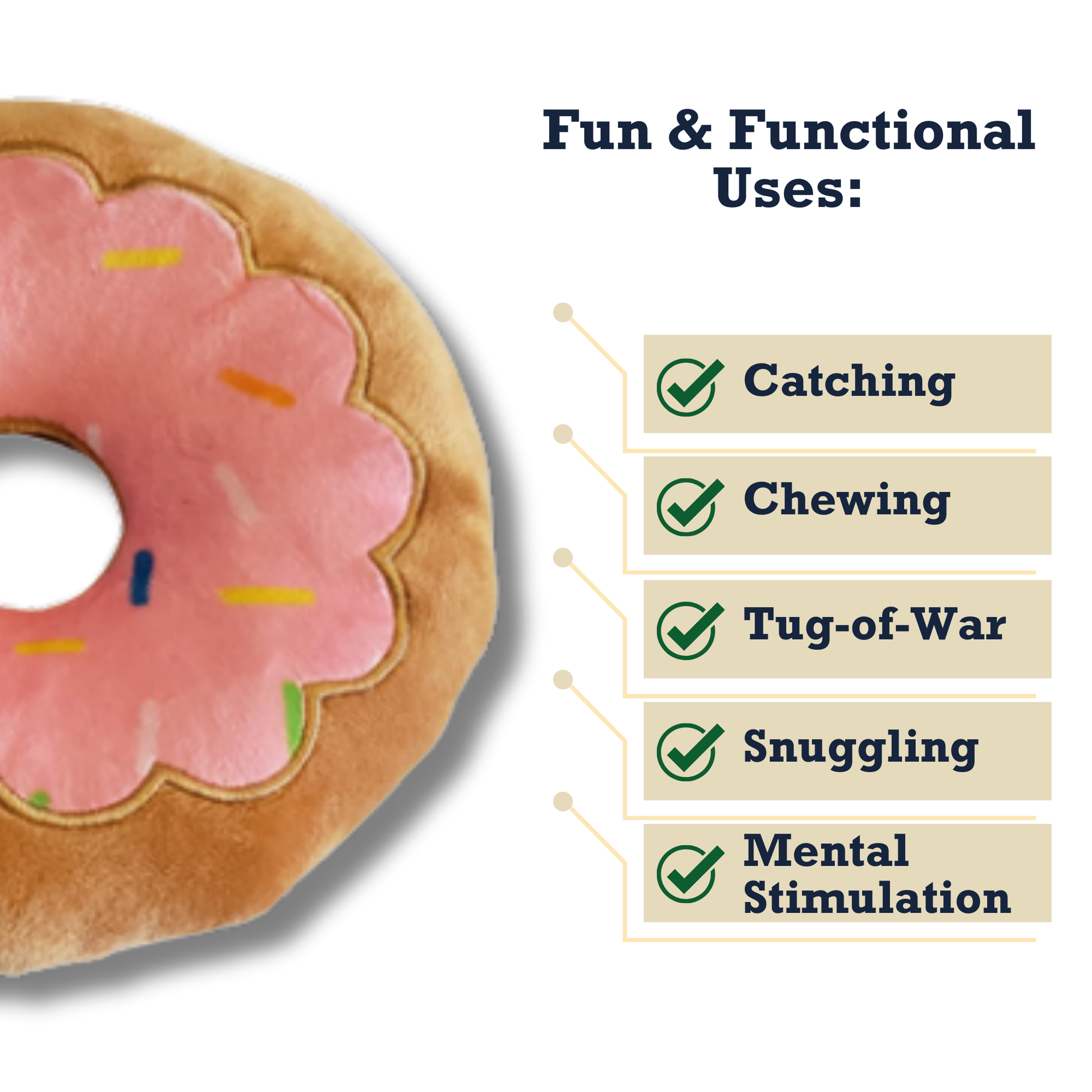 Strawberry donut plush dog toy for chewing, tug-of-war, fetching, and snuggling, soft and non-toxic