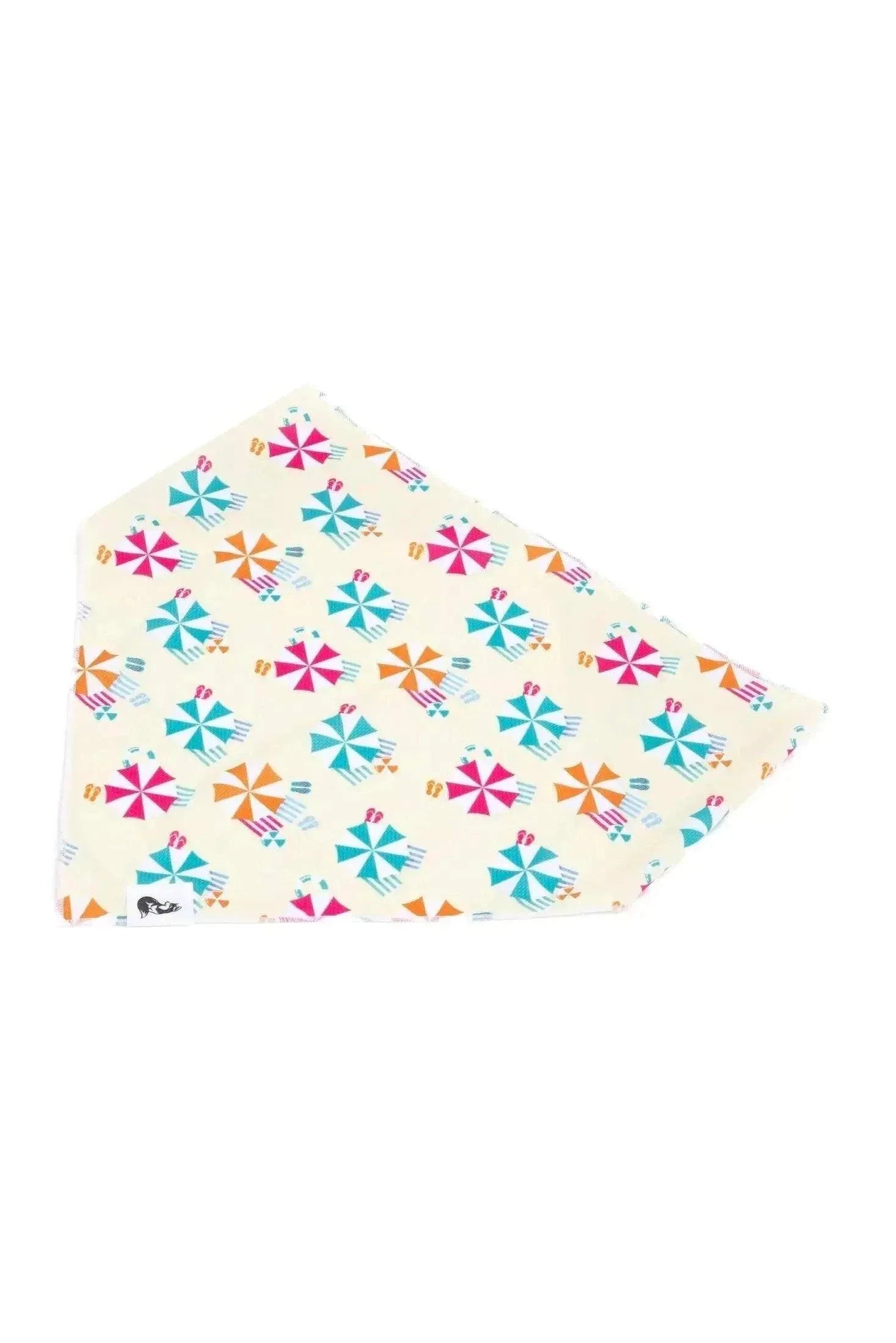Sun & Shade Dog Bandana with vibrant beach umbrella pattern, lightweight and quick-drying pet accessory