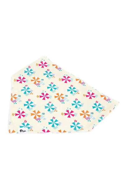 Sun and Shade Dog Bandana with colorful beach umbrella pattern, lightweight and quick-drying fabric.