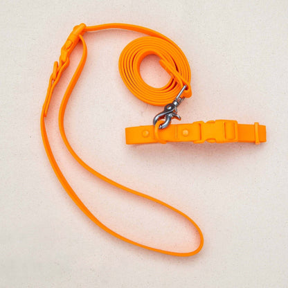 Orange PVC dog collar and leash set waterproof durable and odor-resistant