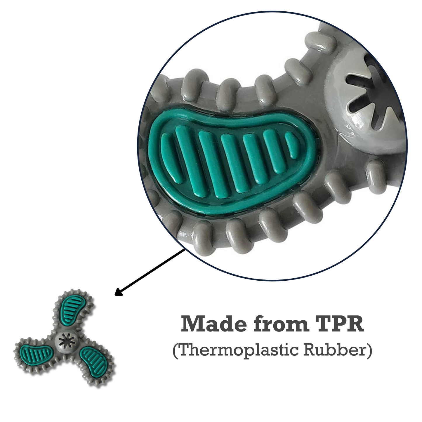 TPR Dental Spinner dog chew toy made from durable thermoplastic rubber for dental health and light to medium chewers
