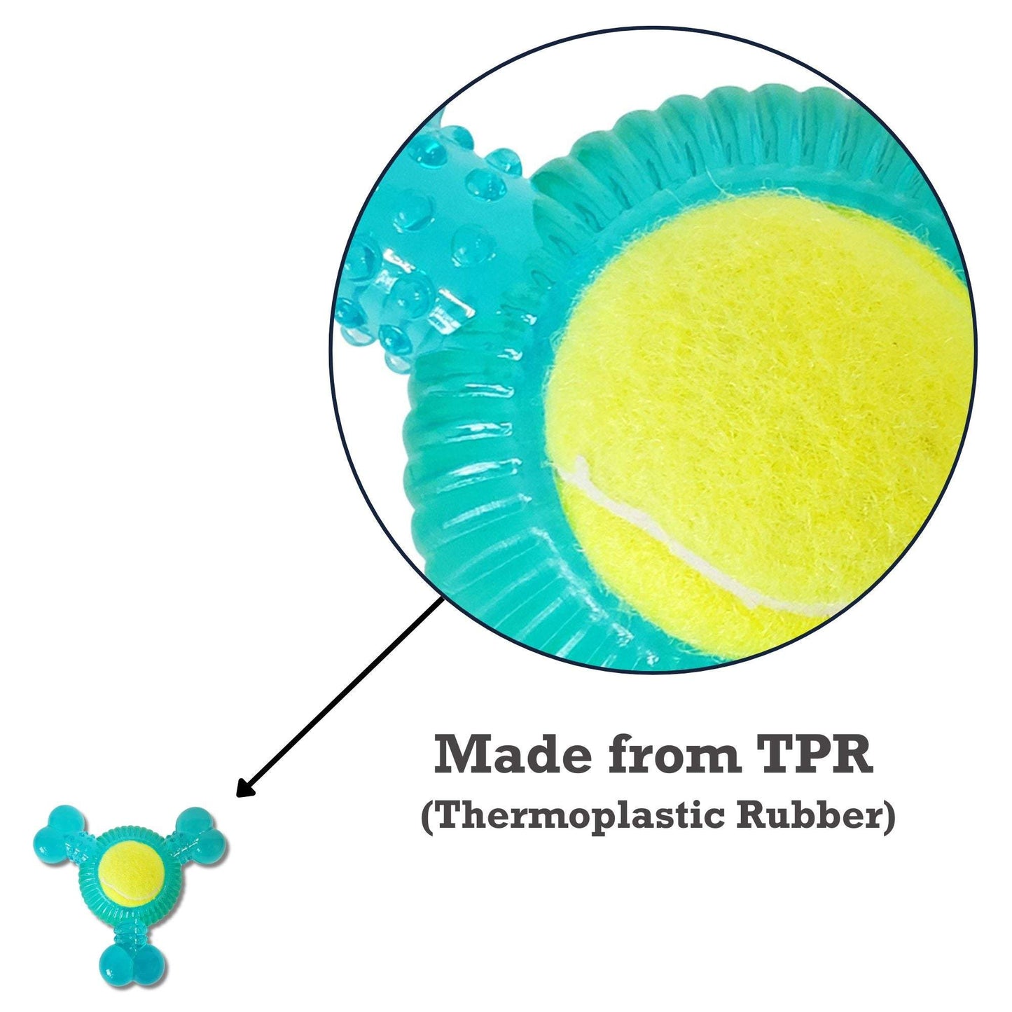 3-Bone TPR Chew Toy with removable squeaker tennis ball for durable interactive dog play
