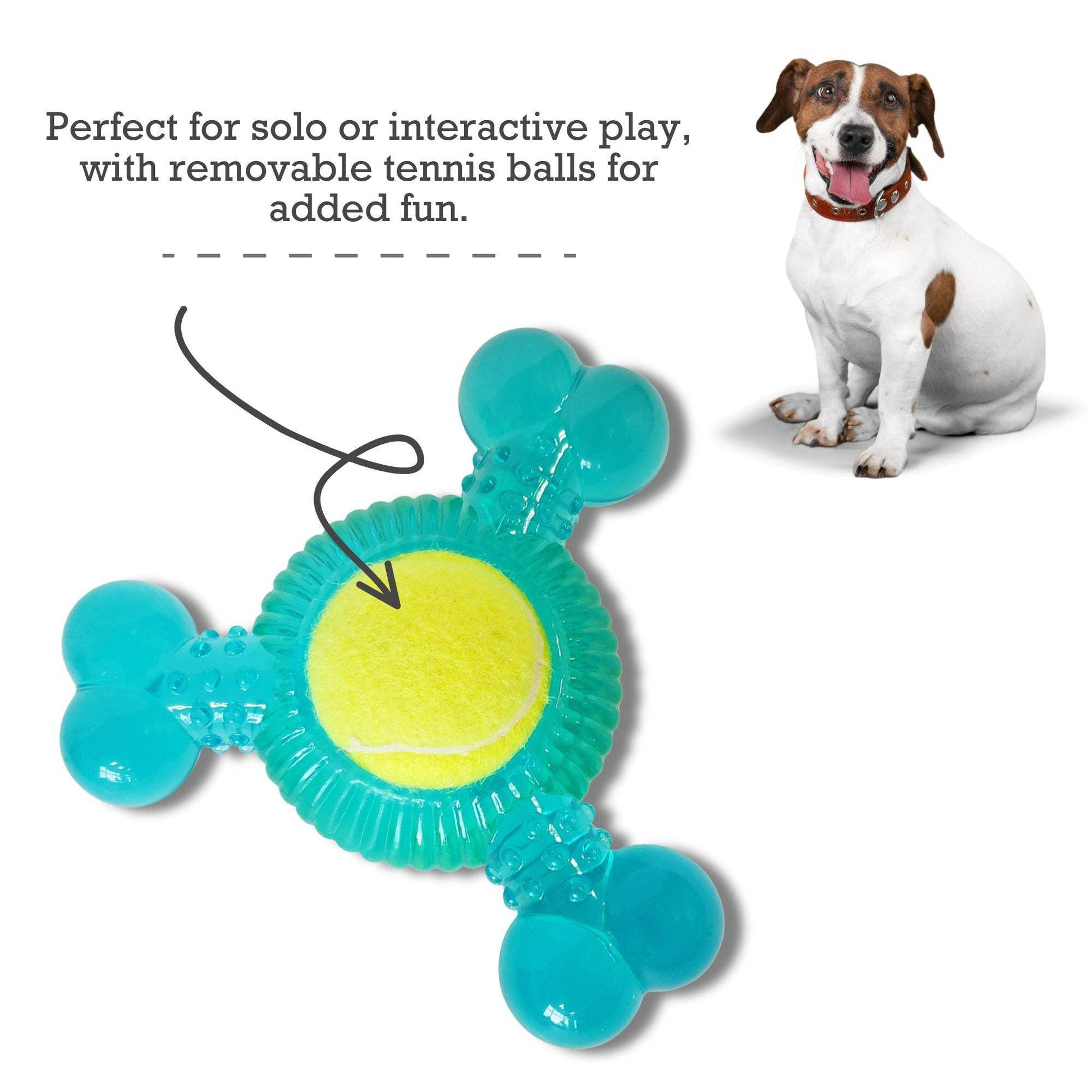 3-Bone TPR Chew Toy with removable tennis ball for interactive dog play