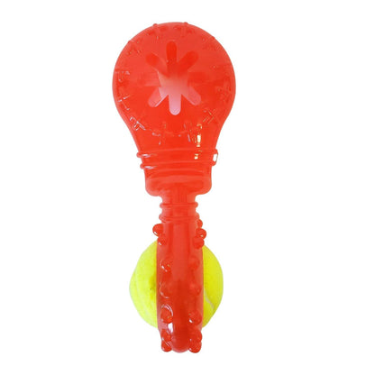 TPR interactive dog chew toy with detachable squeaker ball and textured ridges for dental health and durable play