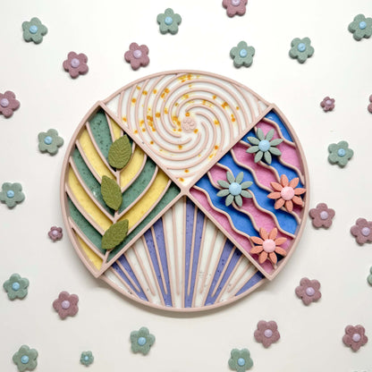 Lick Mat Circle pet toy with colorful textured sections for interactive licking and entertainment