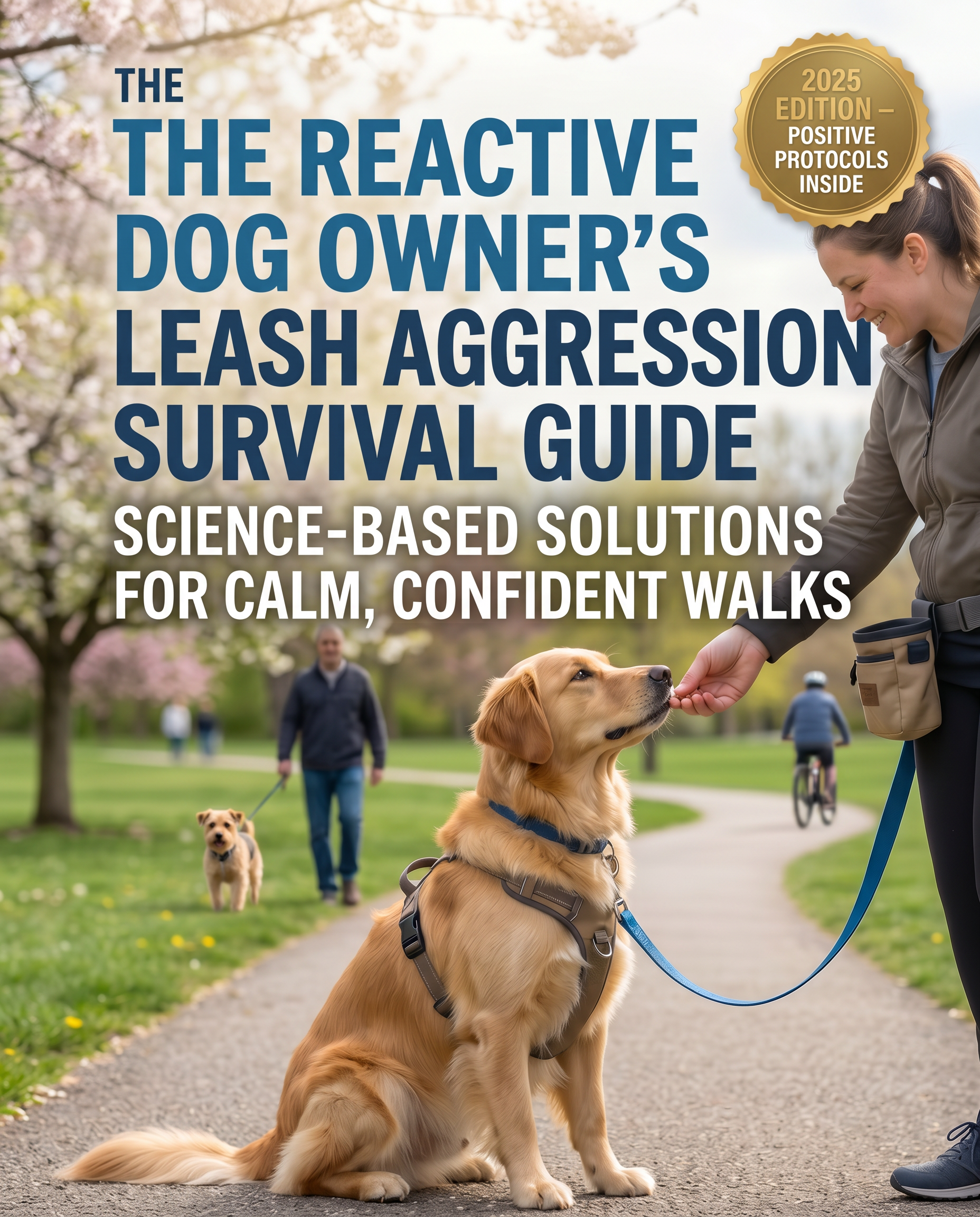 Cover of The Reactive Dog Owner's Leash Aggression Survival Guide 2025 showing dog on leash and training tips