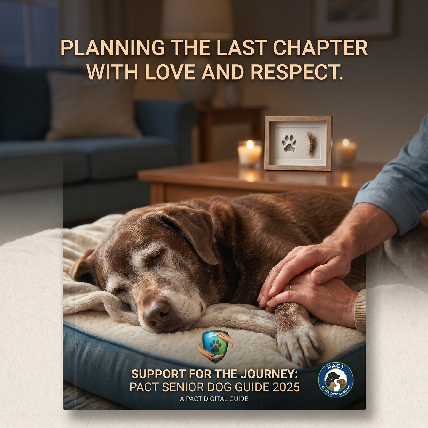 Cover of The Senior Dog Owner's Adoption & Care Guide 2025 edition featuring senior dog care tips and adoption advice