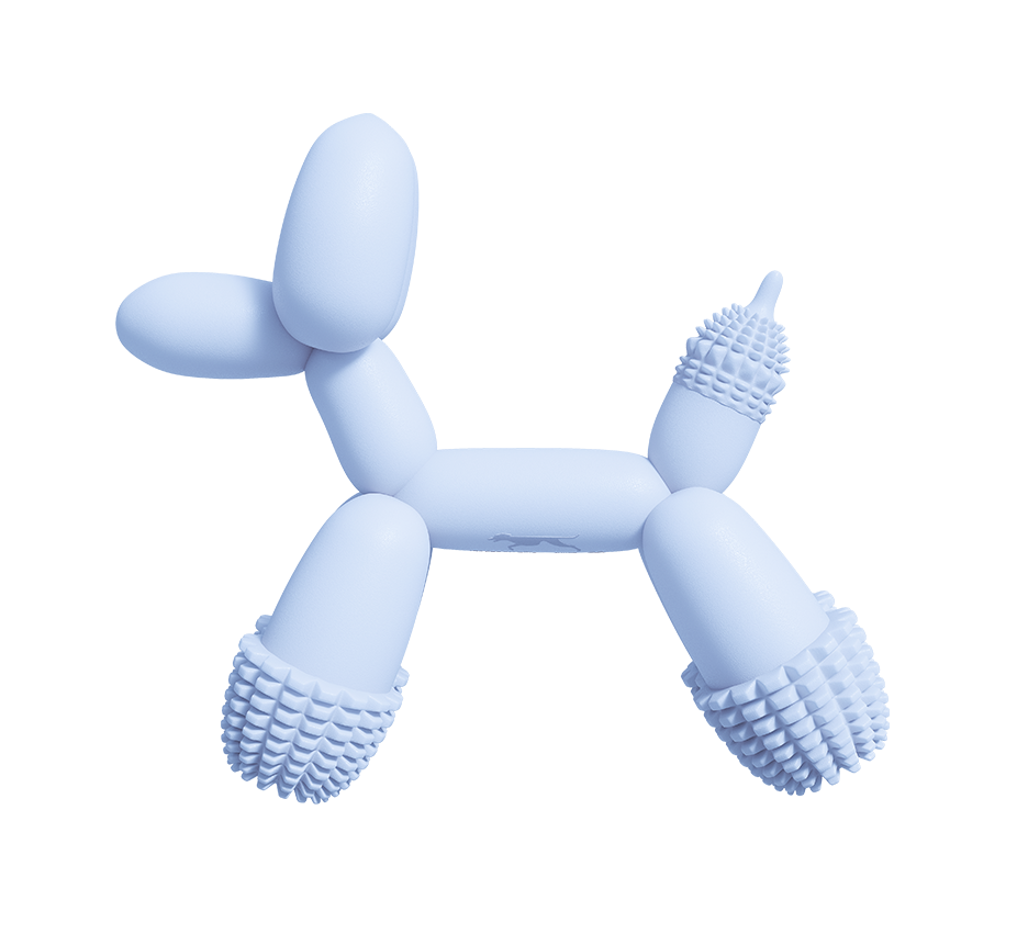 Blue Balloon Dog Toy designed for small breeds, textured for dental cleaning and playful fun