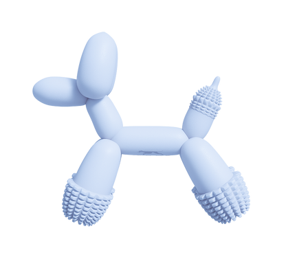 Blue Balloon Dog Toy designed for small breeds, textured for dental cleaning and playful fun