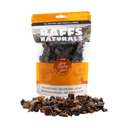 BAFFS NATURALS Lamb Lung Training Bites 7oz bag of all-natural, high-protein crunchy dog treats