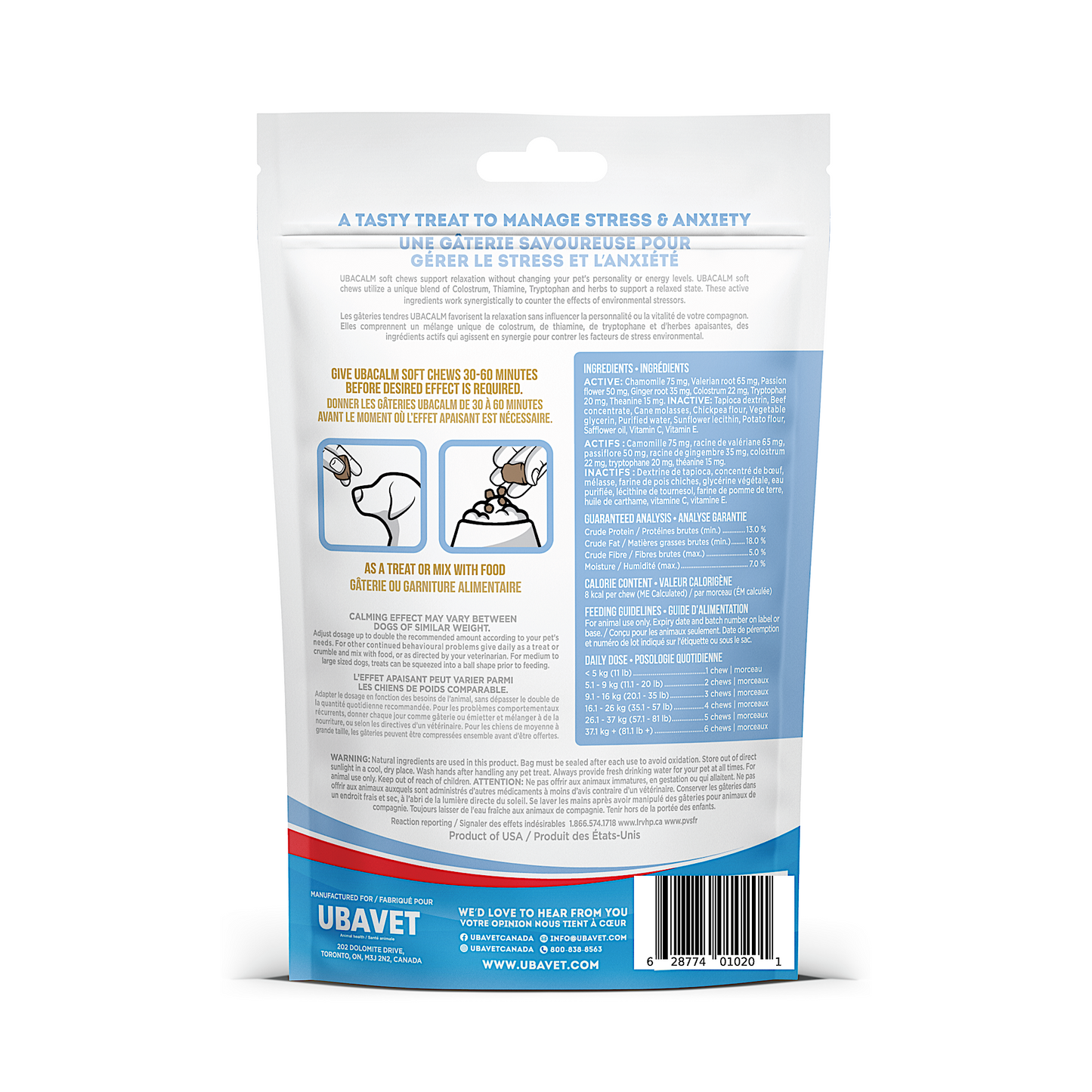 UBAVET UBACALM Calming Soft Chews for Dogs & Cats – Anxiety Relief