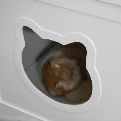 Cat Litter Box Nightstand with cat-shaped entry cutout and enclosed design for odor control