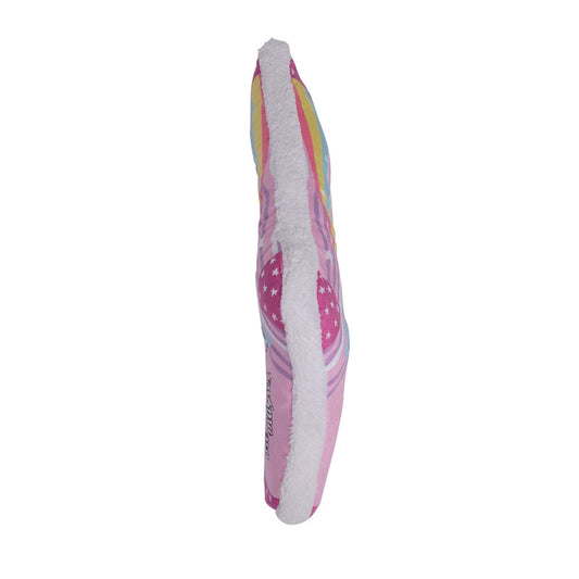 Squeaky Sock Plush Dog Toy in colorful unicorn design with squeaker and crinkle paper for sensory play