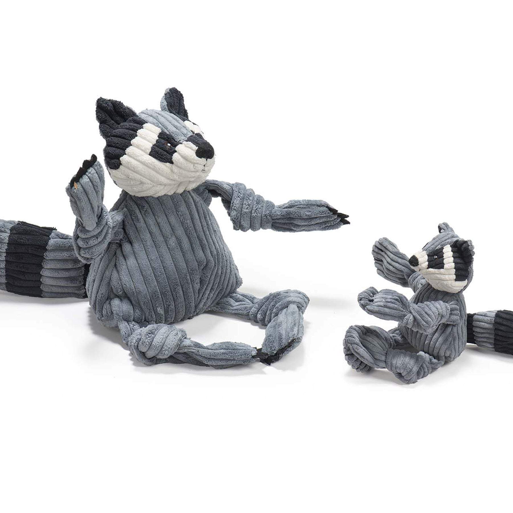 Reggie Raccoon Knottie® plush dog toy with durable knotted design and squeakers
