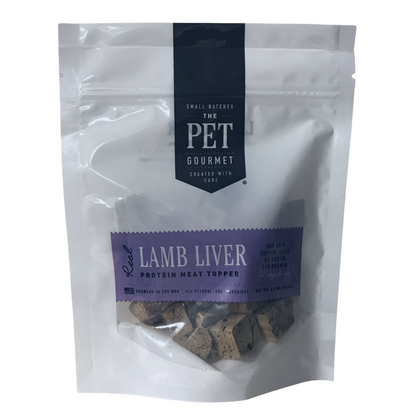 Freeze dried lamb liver dog treat protein topper in resealable bag