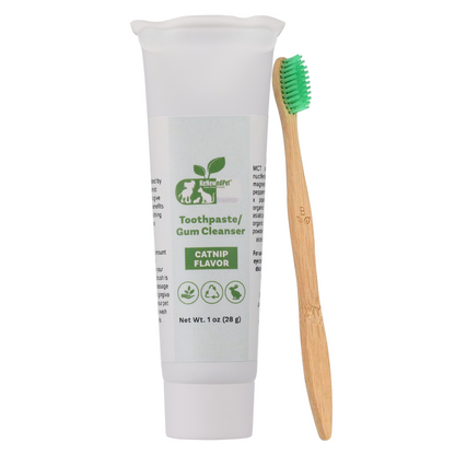 Natural catnip flavor pets toothpaste and bamboo toothbrush set for dental care