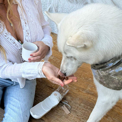 Travel Dog Water Bottle with Treat Holder – Leakproof & BPA-Free 350mL