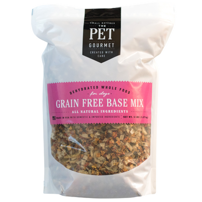 grain free dog food premix by The Pet Gourmet in resealable pouch with natural dehydrated ingredients