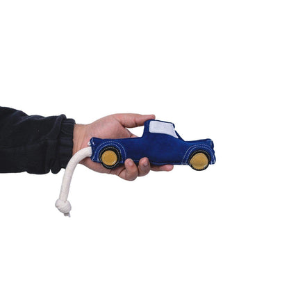 Country Living Faux Leather durable blue pickup truck dog chew toy with rope tail