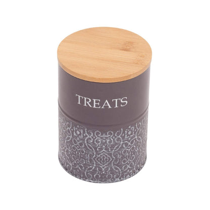 Country Living Dog Treat Canisters - 2 Carbon Steel Jars Bamboo Lids