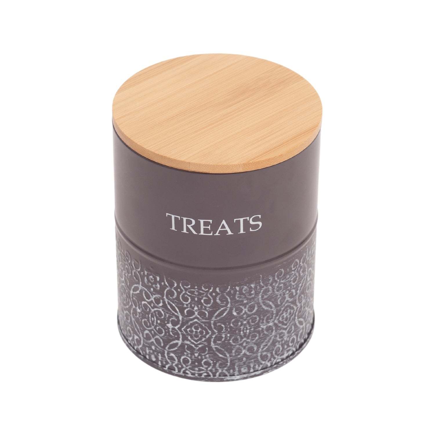 Country Living Dog Treat Canisters - 2 Carbon Steel Jars Bamboo Lids