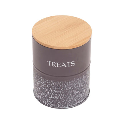 Country Living Dog Treat Canisters - 2 Carbon Steel Jars Bamboo Lids