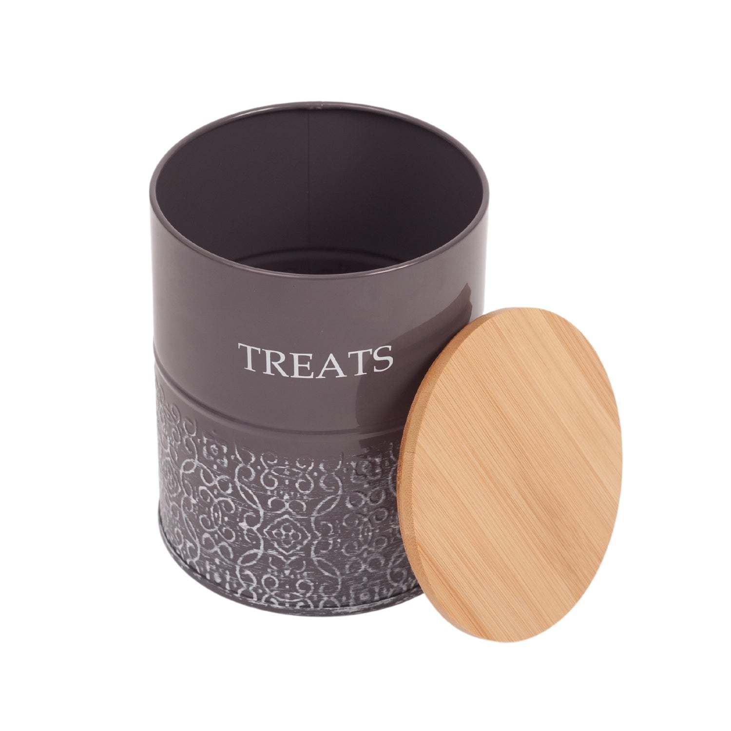 Country Living Dog Treat Canisters - 2 Carbon Steel Jars Bamboo Lids