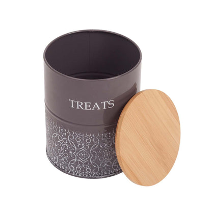 Country Living Dog Treat Canisters - 2 Carbon Steel Jars Bamboo Lids
