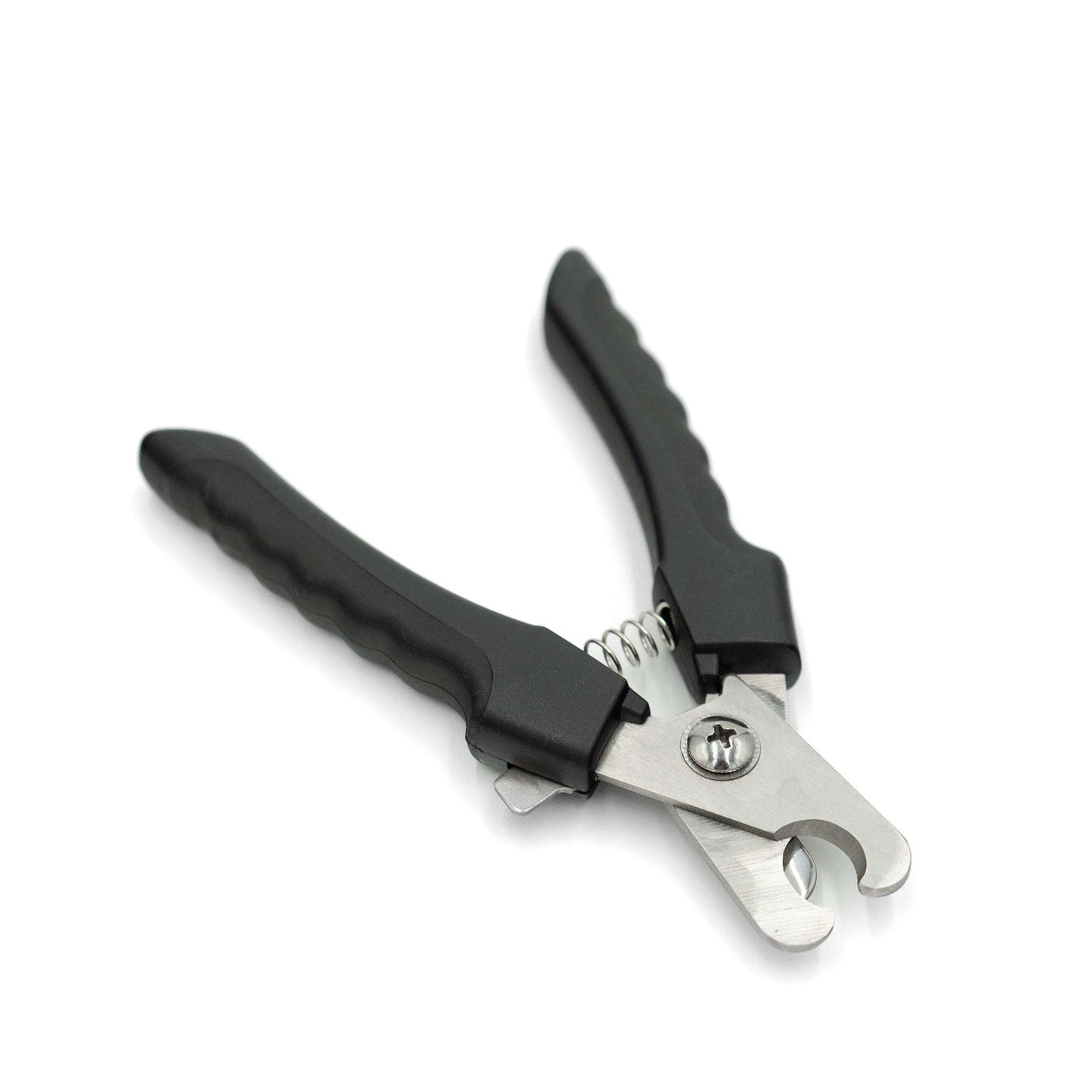 Dog nail clippers with sharp stainless steel blades, ergonomic non-slip handle, and included nail file for pet grooming