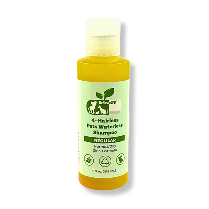 4-Hairless Pets regular waterless shampoo for normal oily skin with natural organic ingredients in a 4 oz bottle