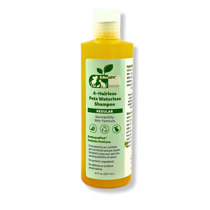 ReNewedPet 4-Hairless Pets Regular Waterless Shampoo for normal to oily skin, natural and organic pet grooming product