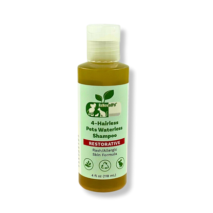 4-HAIRLESS PETS Restorative Waterless Shampoo for rash and allergic skin, natural and organic formula, 4 fl oz bottle