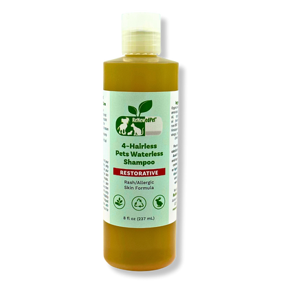 4-Hairless Pets Restorative Waterless Shampoo for rash and allergic skin, natural organic ingredients, 8 oz bottle