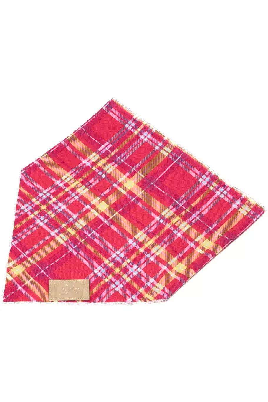 Wine plaid dog bandana with silky, stretchy, quick-drying fabric for stylish pets