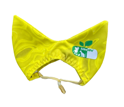 yellow pets shower cap with adjustable strap for cats and dogs by ReNewedPet